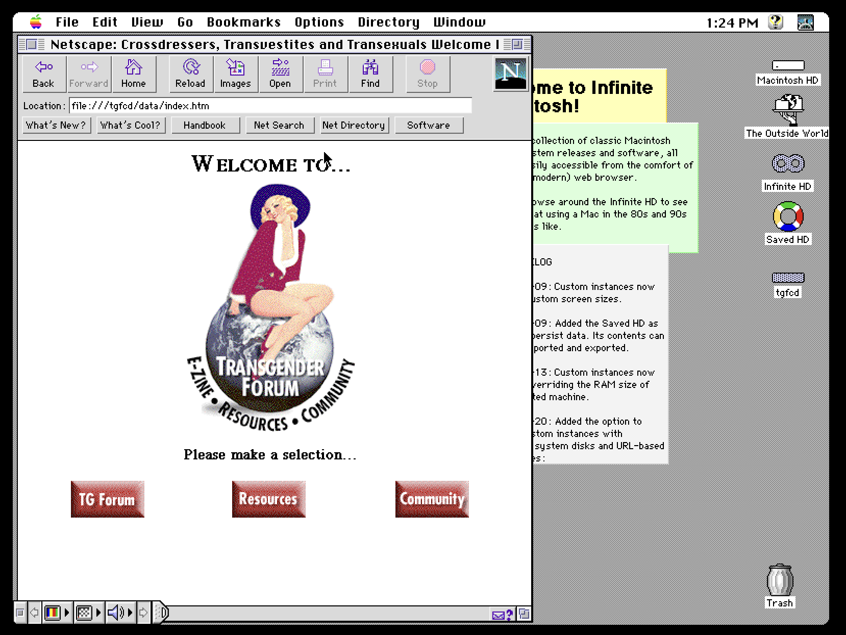 transgender forum home page open, running on an old mac